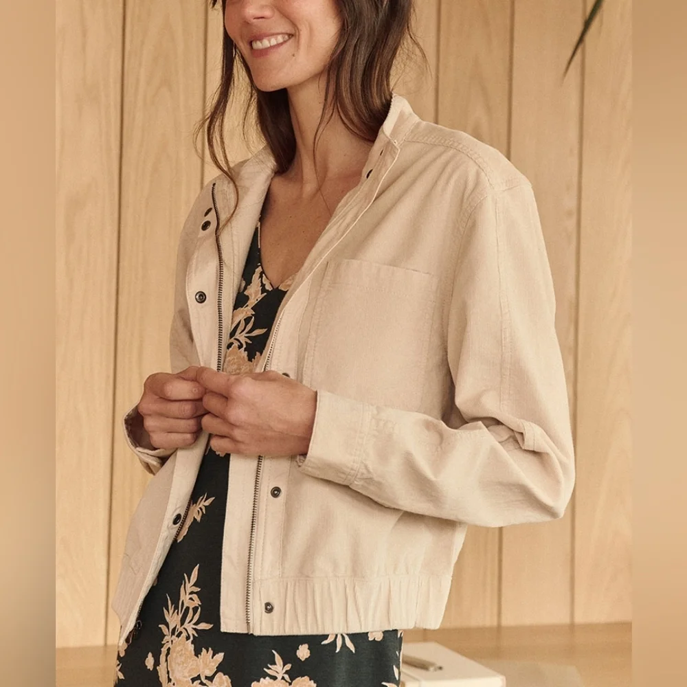 NWT Pact Corduroy Bomber Jacket Sandshell Beige Women's XL Modern Organic Cotton - Picture 9 of 9